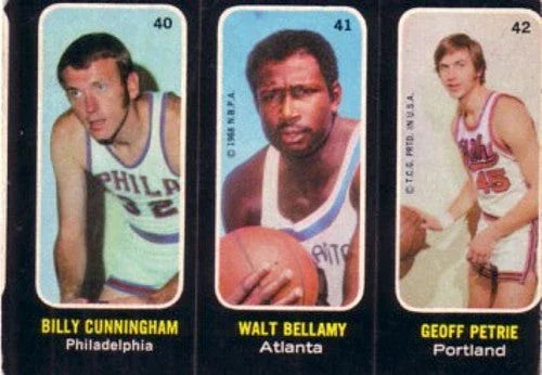 Walt Bellamy Billy Cunningham Geoff Petrie 1971-72 Topps Trios sticker card - AutographsForSale.com
