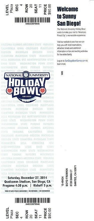 2014 Holiday Bowl football game ticket USC 45 Nebraska 42 - AutographsForSale.com