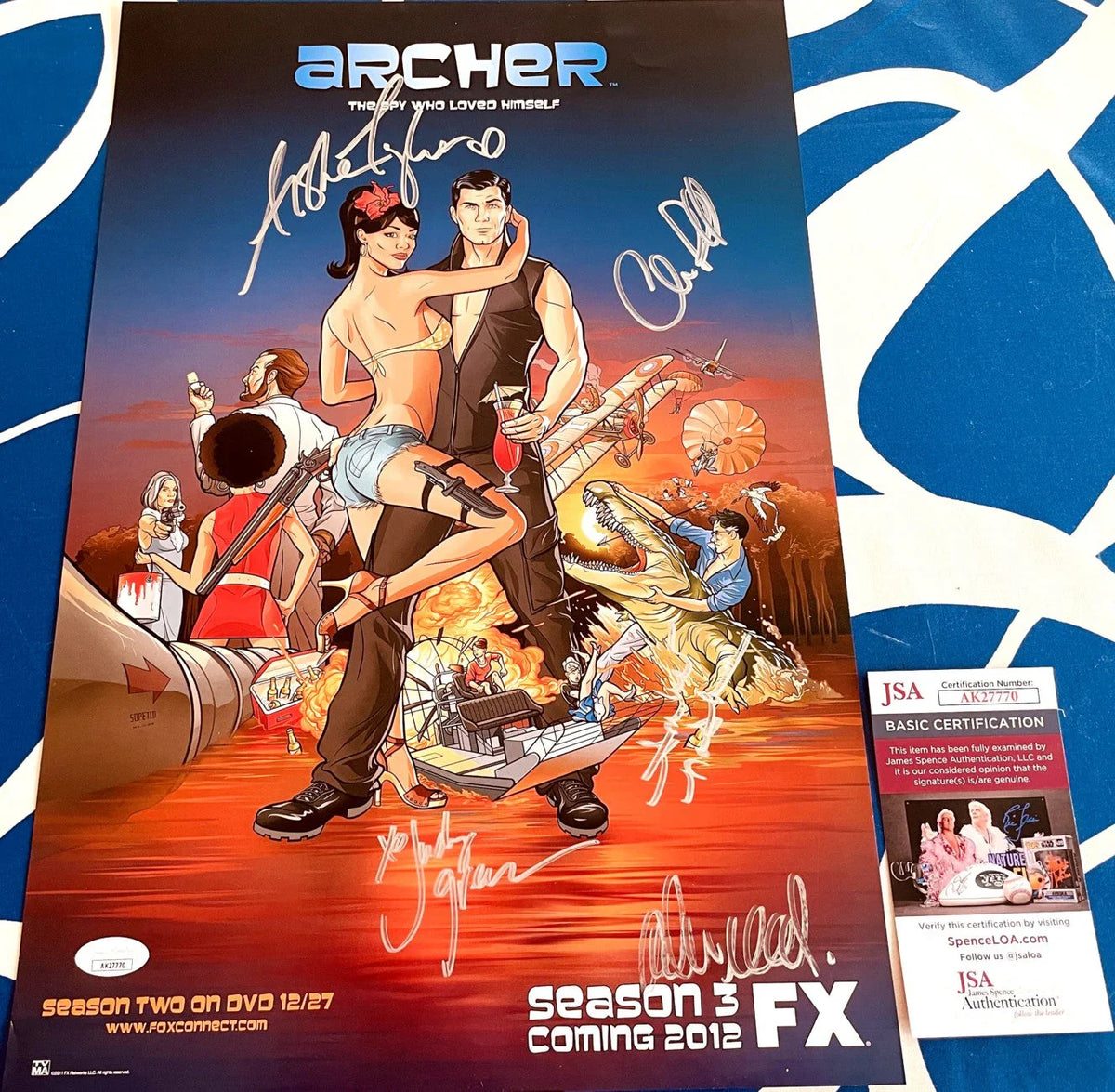 Archer Cast autographed 2011 Comic-Con poster Judy Greer Aisha Tyler Amber Nash Adam Reed JSA - AutographsForSale.com
