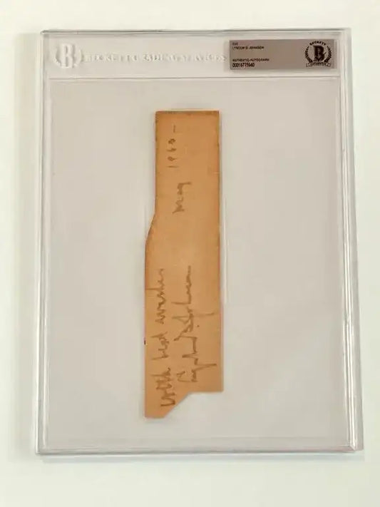Lyndon Johnson (LBJ) autograph cut signature Best Wishes May 1963 BAS slab - AutographsForSale.com