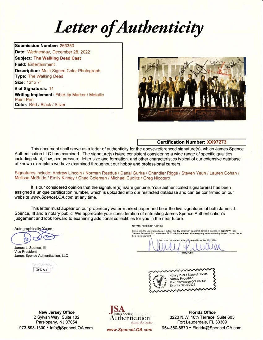 Walking Dead cast signed 2014 SDCC photo card Andrew Lincoln Norman Reedus JSA - AutographsForSale.com