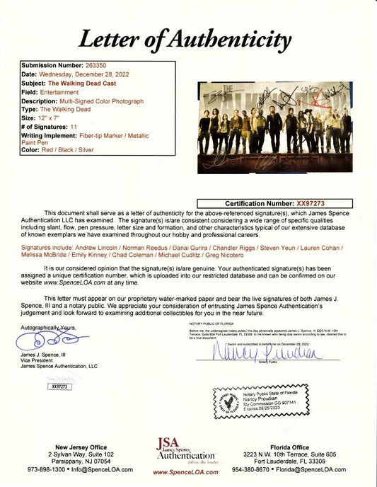 Walking Dead cast signed 2014 SDCC photo card Andrew Lincoln Norman Reedus JSA - AutographsForSale.com