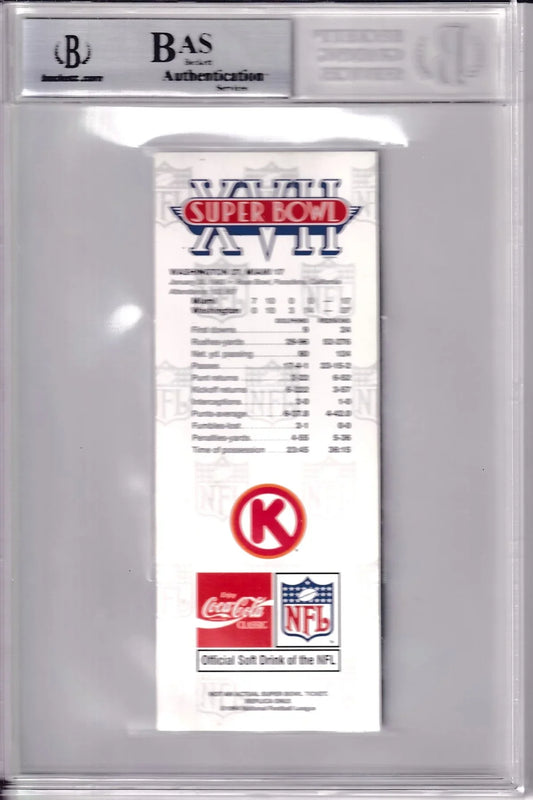 Joe Theismann signed Super Bowl 17 ticket BAS certified Redskins - AutographsForSale.com