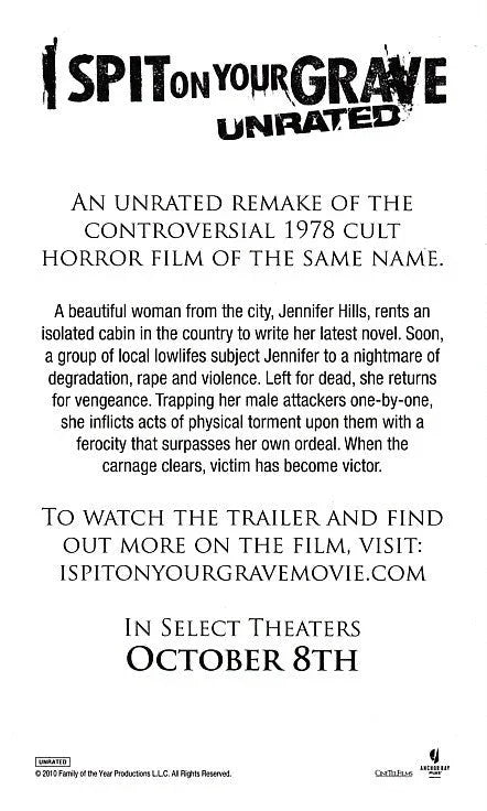 I Spit On Your Grave Movie 2010 SDCC 3x5 promo card - AutographsForSale.com