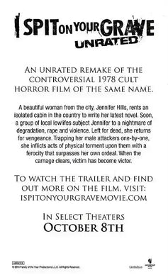 I Spit On Your Grave Movie 2010 SDCC 3x5 promo card - AutographsForSale.com