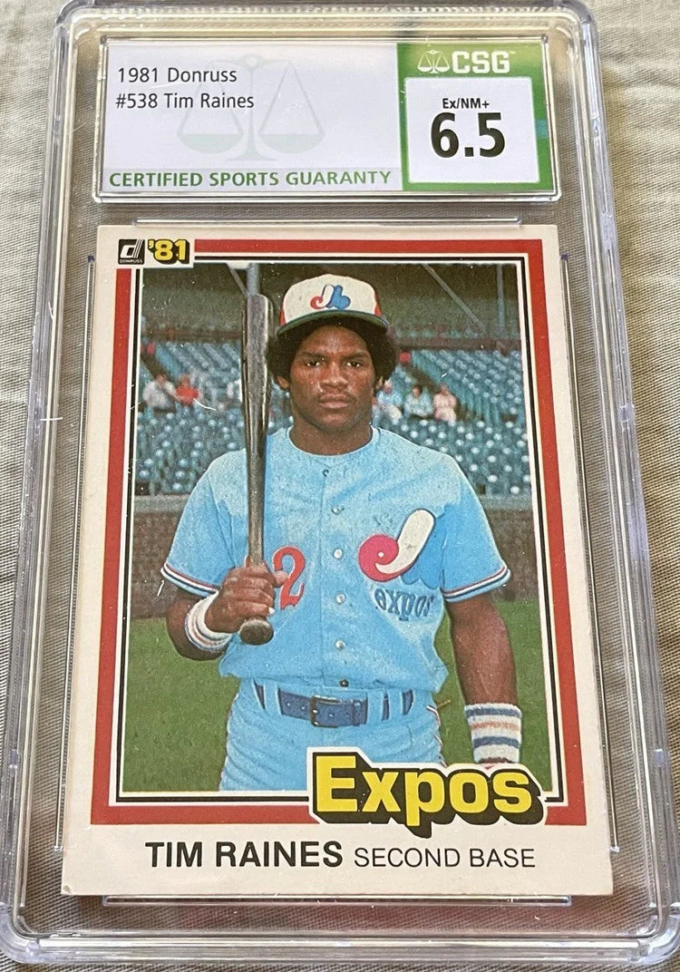 Tim Raines Montreal Expos 1981 Donruss Rookie Card #816 Graded CSG 6.5 ExMt/NrMt+ - AutographsForSale.com