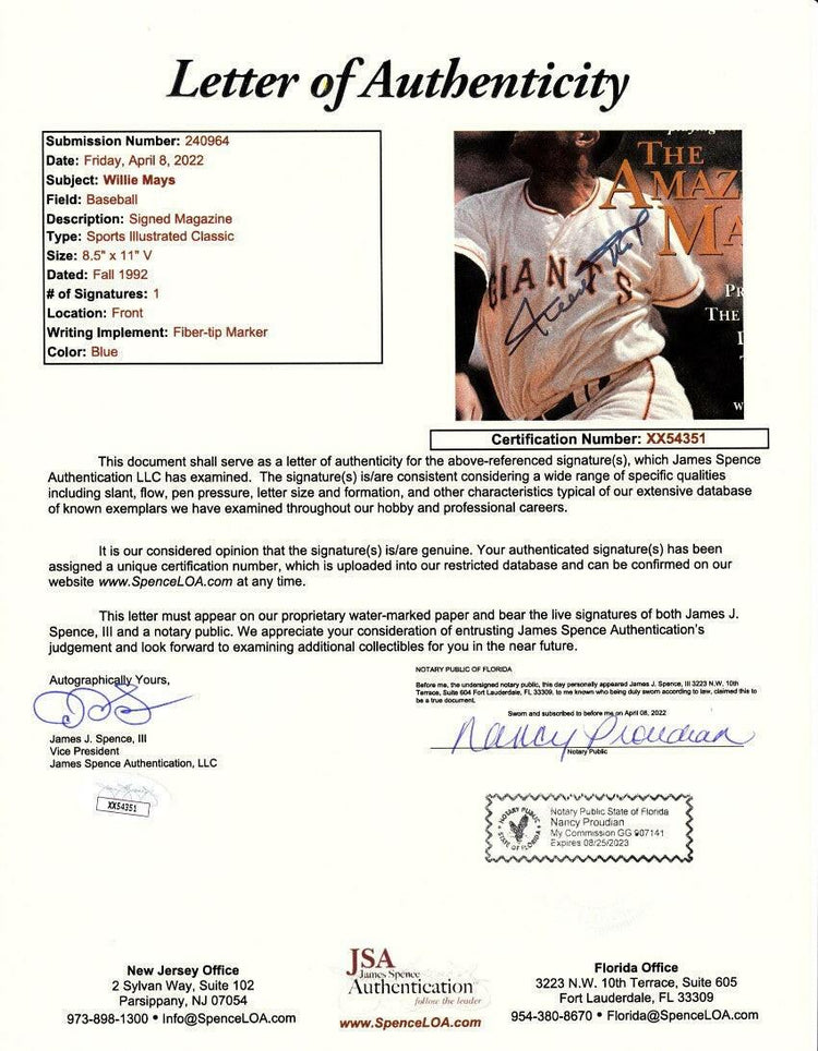 Willie Mays signed SF Giants 1992 Sports Illustrated magazine JSA - AutographsForSale.com