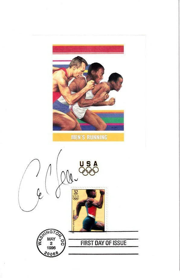 Carl Lewis signed 1996 US Olympic team USPS 6x9 card w/ 1st Day Canceled JSA - AutographsForSale.com