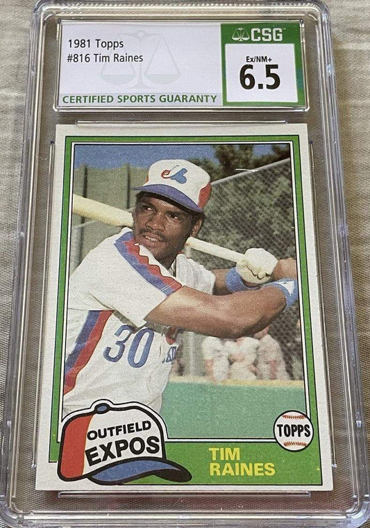Tim Raines Montreal Expos 1981 Topps Traded Rookie Card RC #816 Graded CSG 6.5 ExMt/NrMt+ - AutographsForSale.com