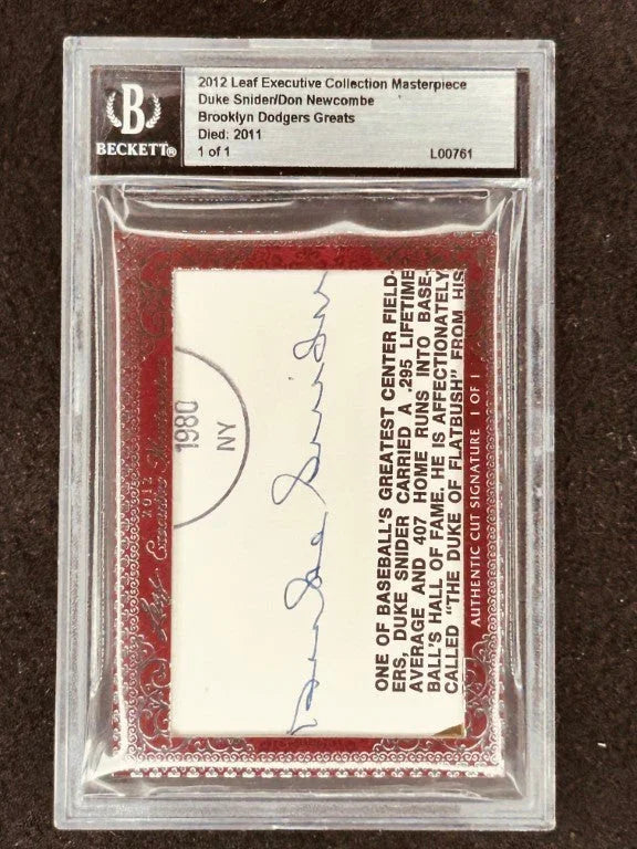 Duke Snider & Don Newcombe 2012 Leaf Masterpiece Cut Signature certified signed card 1/1 JSA Dodgers - AutographsForSale.com