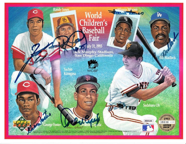 Sadaharu Oh Sachio Kinugasa Orlando Cepeda Minnie Minoso signed 1993 Upper Deck card sheet JSA - AutographsForSale.com