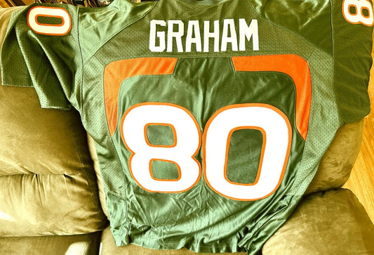 Jimmy Graham Miami Hurricanes 2009 Nike green LARGE jersey - AutographsForSale.com