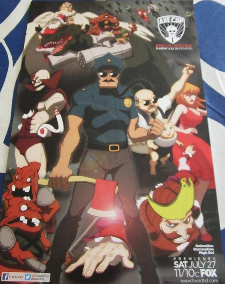 Axe Cop Animation Domination 2013 SDCC poster & Adhd sticker card - AutographsForSale.com