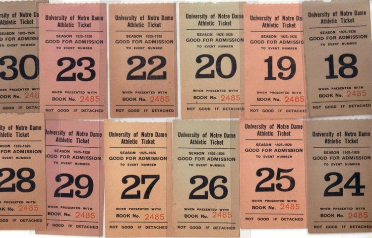 1925 1926 Notre Dame set 12 student tickets college basketball Football - AutographsForSale.com