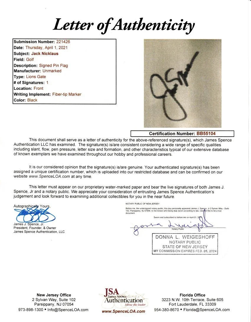 Jack Nicklaus signed Nicklaus golf Club Lions Gate flag JSA - AutographsForSale.com