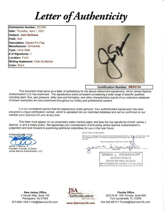 Jack Nicklaus signed Nicklaus golf Club Lions Gate flag JSA - AutographsForSale.com