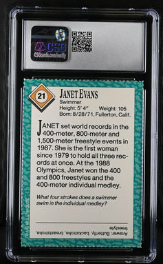 Janet Evans 1989 Sports Illustrated for Kids swimming Rookie Card CSG graded 9 MINT - AutographsForSale.com