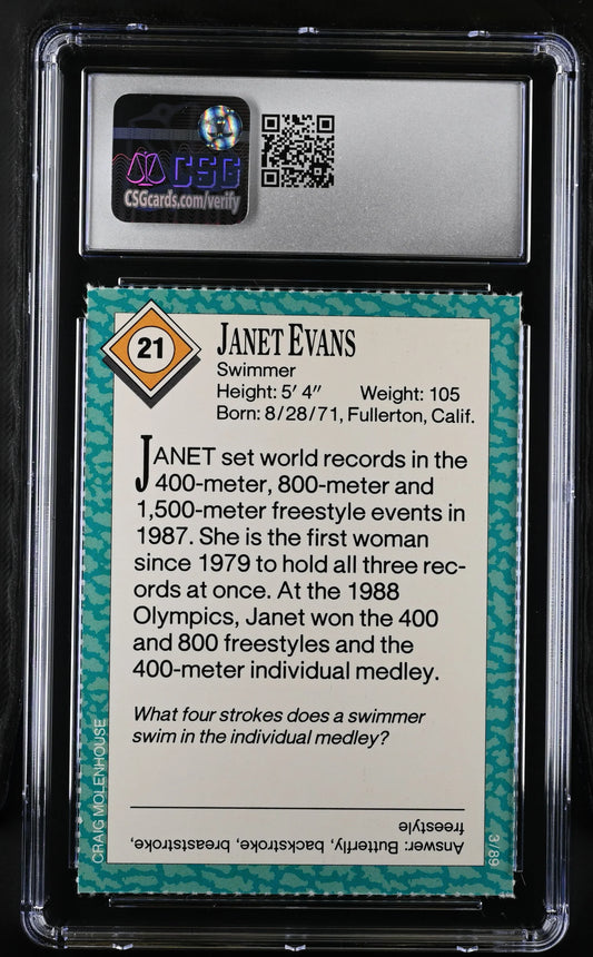 Janet Evans 1989 Sports Illustrated for Kids swimming Rookie Card CSG graded 9 MINT - AutographsForSale.com