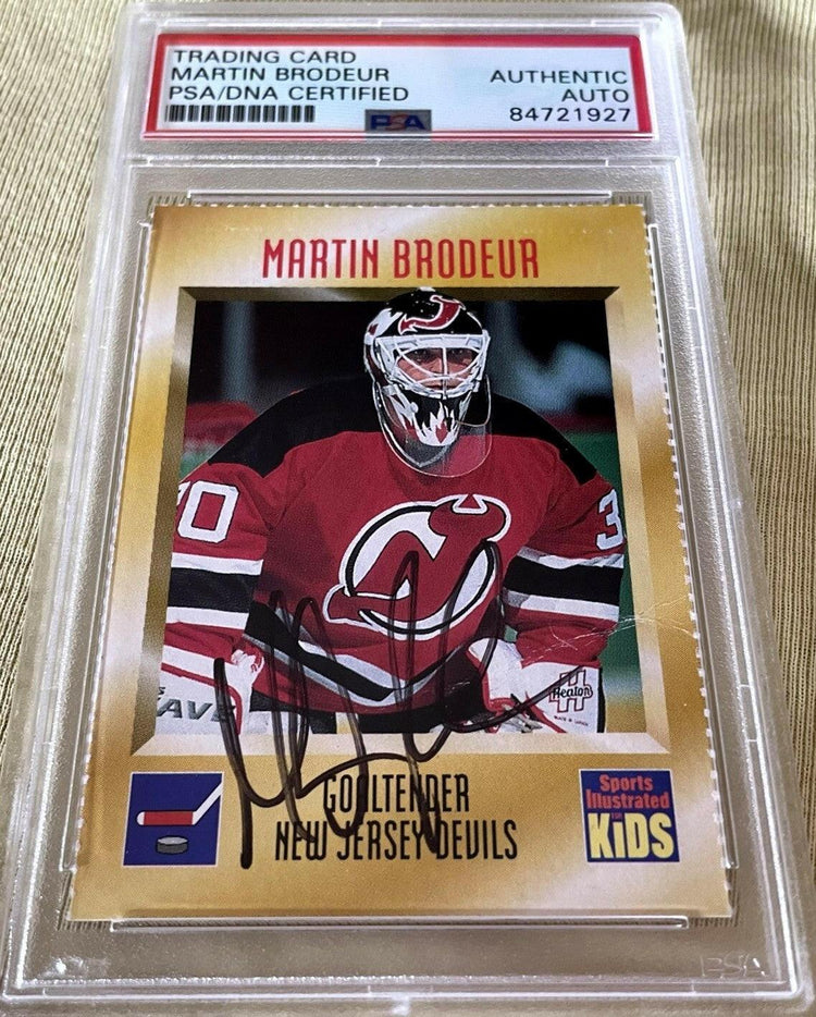 Martin Brodeur signed NJ Devils 1995 SI for Kids card PSA/DNA slab - AutographsForSale.com