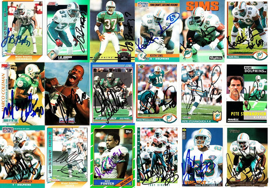 32 Dolphins signed cards Roy Foster Keith Sims Troy Vincent Richmond Webb - AutographsForSale.com