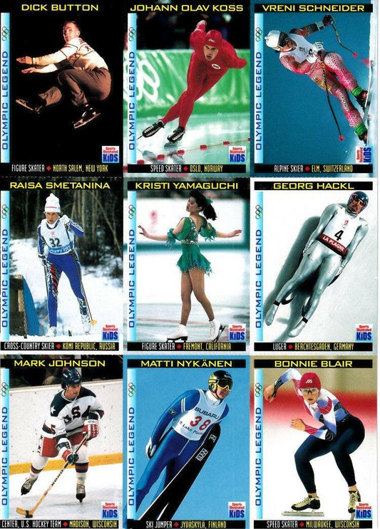 Bonnie Blair Mark Johnson Kristi Yamaguchi 1998 Sports Illustrated for Kids Winter Olympics 9 card sheet - AutographsForSale.com