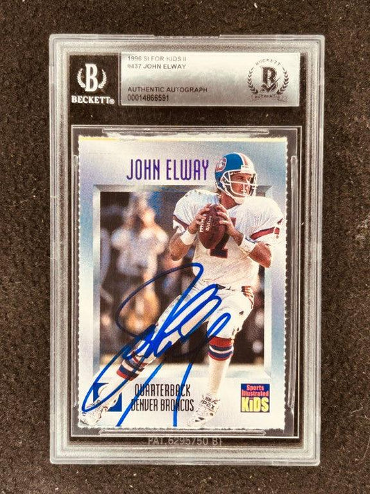 John Elway autographed Denver Broncos 1996 Sports Illustrated for Kids card BAS slabbed - AutographsForSale.com
