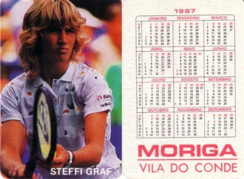 Steffi Graf 1987 Moriga Vila Do Conde tennis calendar card RARE FROM PORTUGAL - AutographsForSale.com