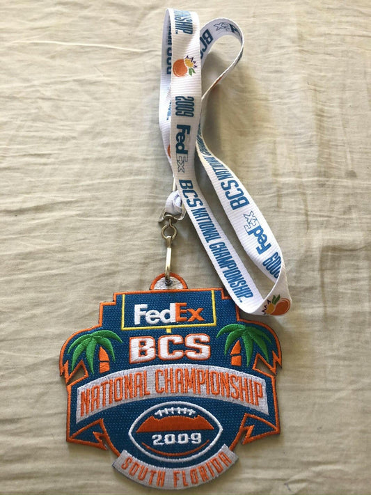 2009 BCS National Championship Game lanyard & jersey patch Tim Tebow Florida Gators - AutographsForSale.com