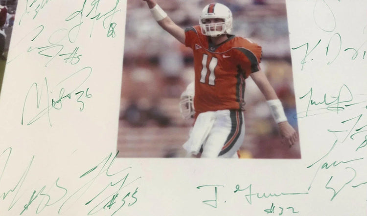 2001 Miami Hurricanes National Champs team signed 16x20 photo framed Ken Dorsey Frank Gore Andre Johnson Clinton Portis JSA - AutographsForSale.com