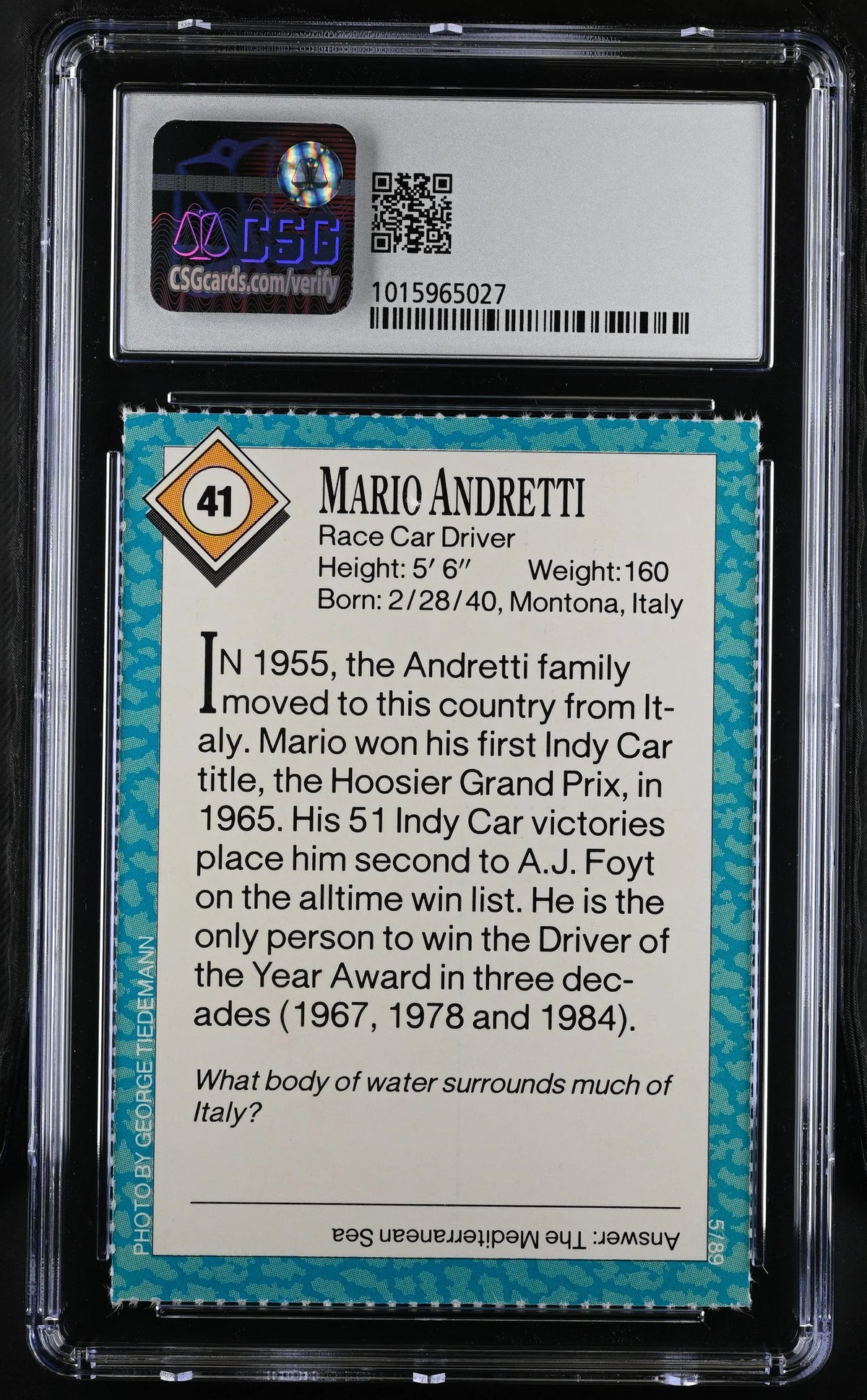 Mario Andretti 1989 SI for Kids Racing card CSG 9.5 MT+ - AutographsForSale.com