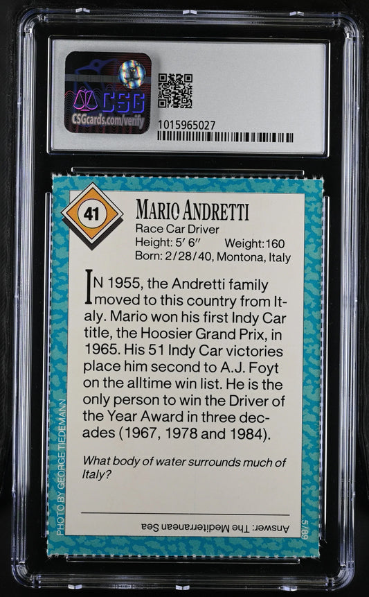 Mario Andretti 1989 SI for Kids Racing card CSG 9.5 MT+ - AutographsForSale.com