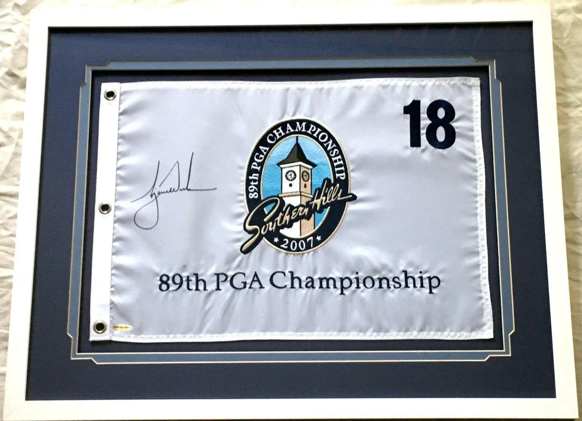 Tiger Woods signed 2007 PGA Championship UDA golf flag framed - AutographsForSale.com