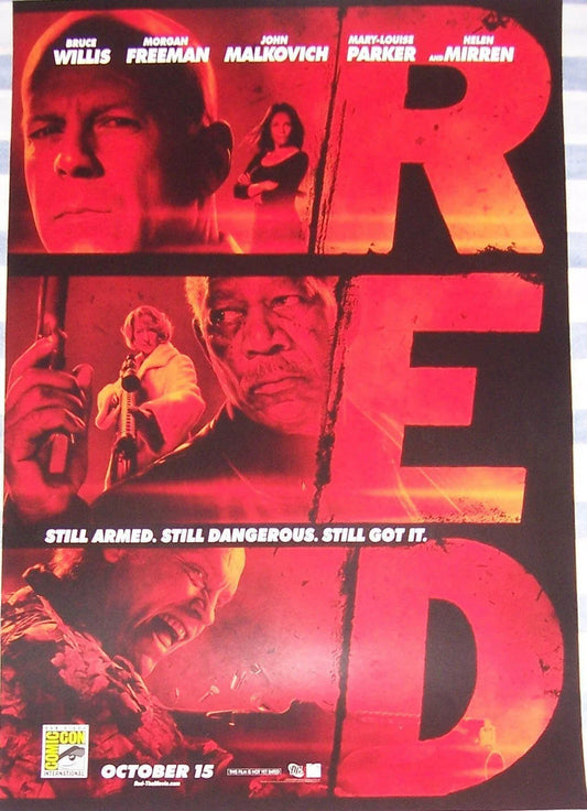 RED movie 2010 SDCC mini poster Bruce Willis Morgan Freeman John Malkovich - AutographsForSale.com