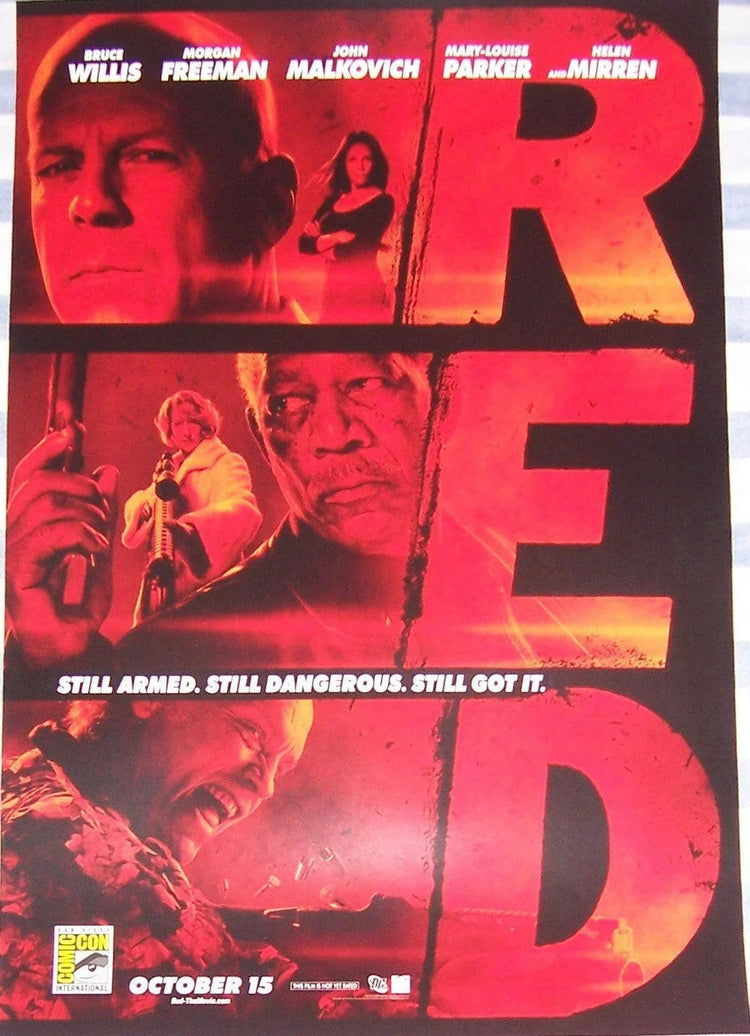 RED movie 2010 SDCC mini poster Bruce Willis Morgan Freeman John Malkovich - AutographsForSale.com