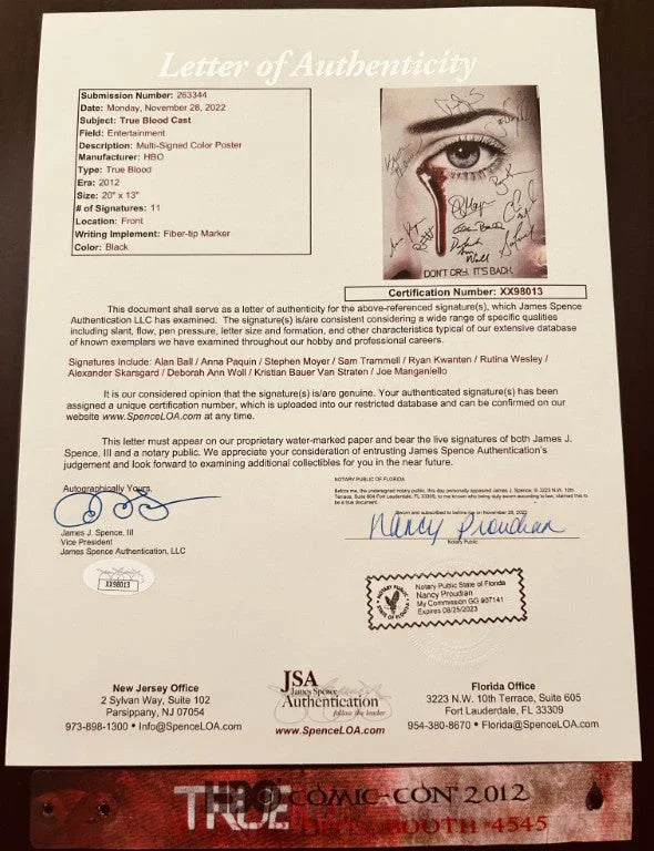 True Blood cast signed 2012 SDCC poster Stephen Moyer Anna Paquin Alexander Skarsgard JSA - AutographsForSale.com