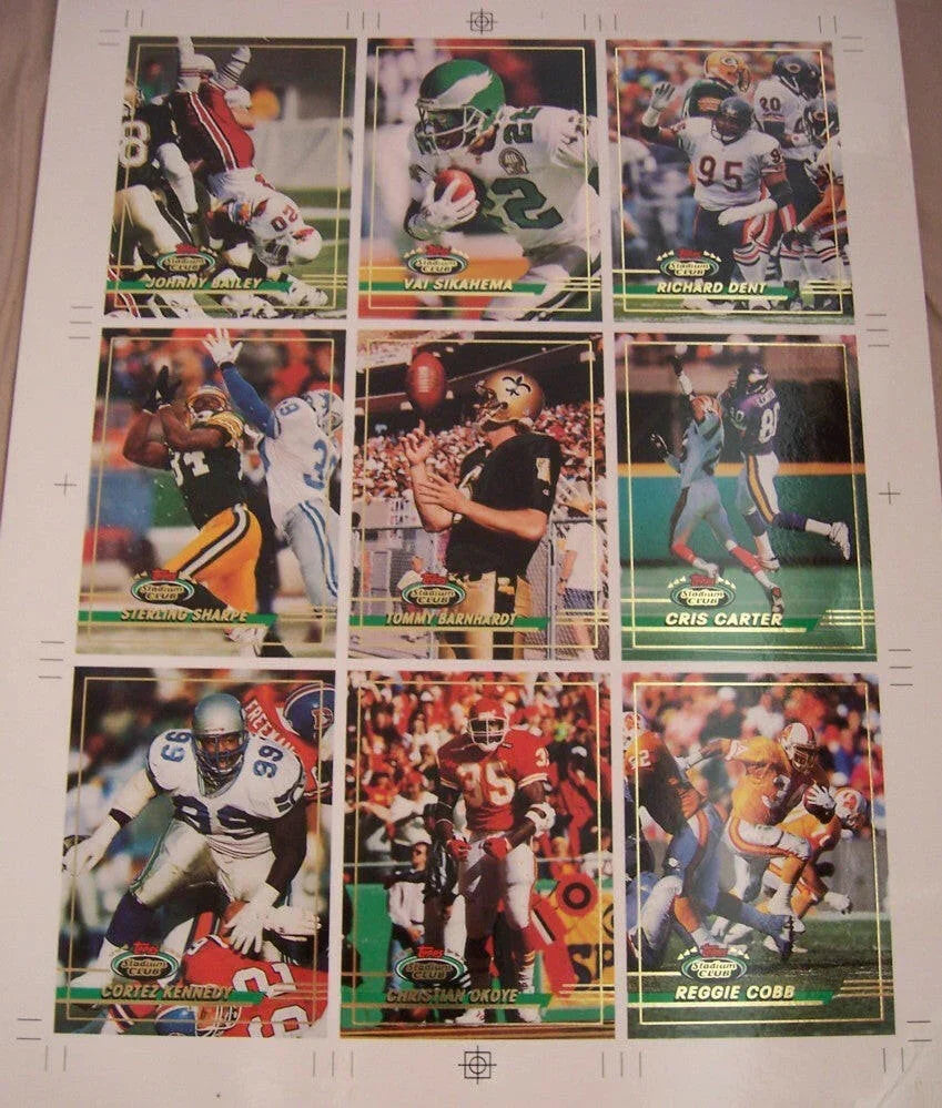 1993 Stadium Club promo Football 9 card sheet Cris Carter Richard Dent Sterling Sharpe - AutographsForSale.com