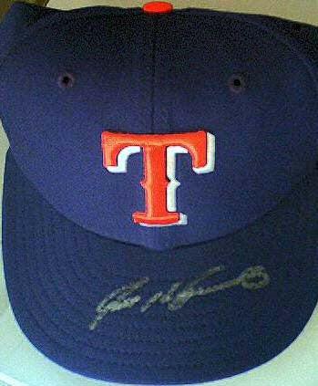 Ivan Pudge Rodriguez autographed Texas Rangers game model cap hat Fleer - AutographsForSale.com