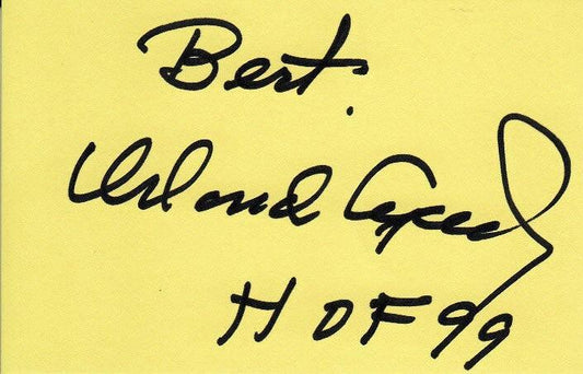 Orlando Cepeda SF Giants signed index card w/ Best HOF 99 - AutographsForSale.com