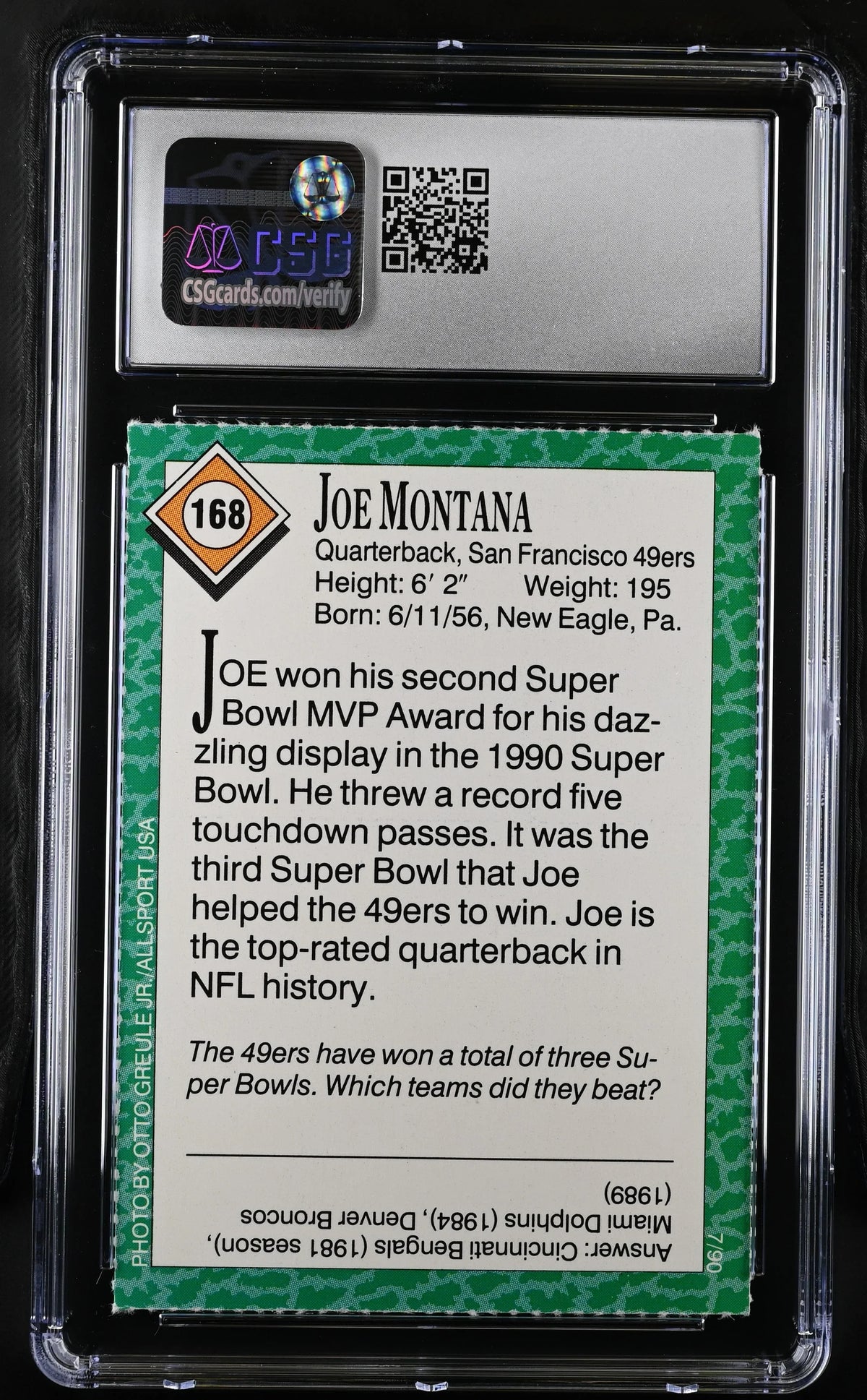 Joe Montana San Francisco 49ers 1990 Sports Illustrated for Kids card CSG graded 8.5 NrMt-Mt - AutographsForSale.com
