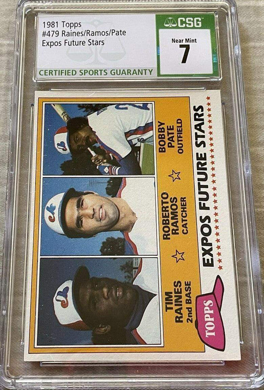 Tim Raines Montreal Expos 1981 Topps Rookie Card RC #479 Graded CSG 7 near Mint - AutographsForSale.com