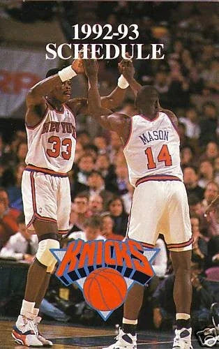 Patrick Ewing New York Knicks 1992-93 pocket schedule - AutographsForSale.com