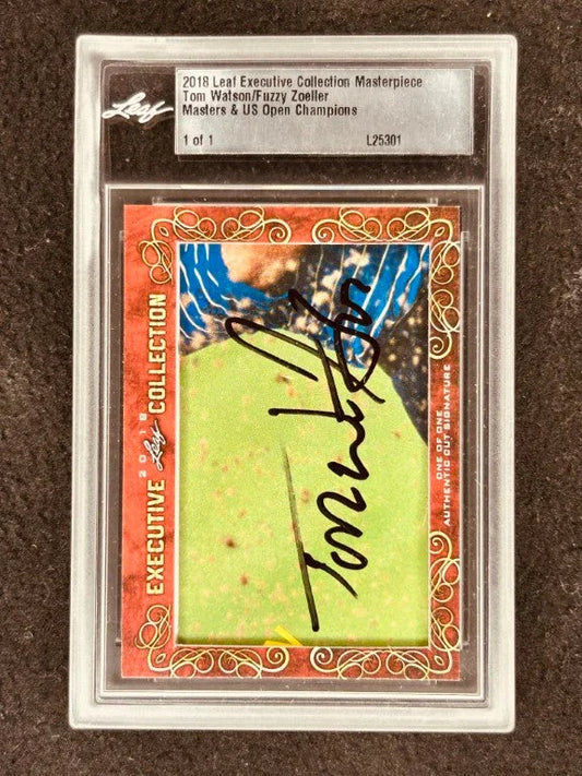 Tom Watson & Fuzzy Zoeller 2018 Leaf Masterpiece Cut Signature card 1/1 JSA Masters - AutographsForSale.com