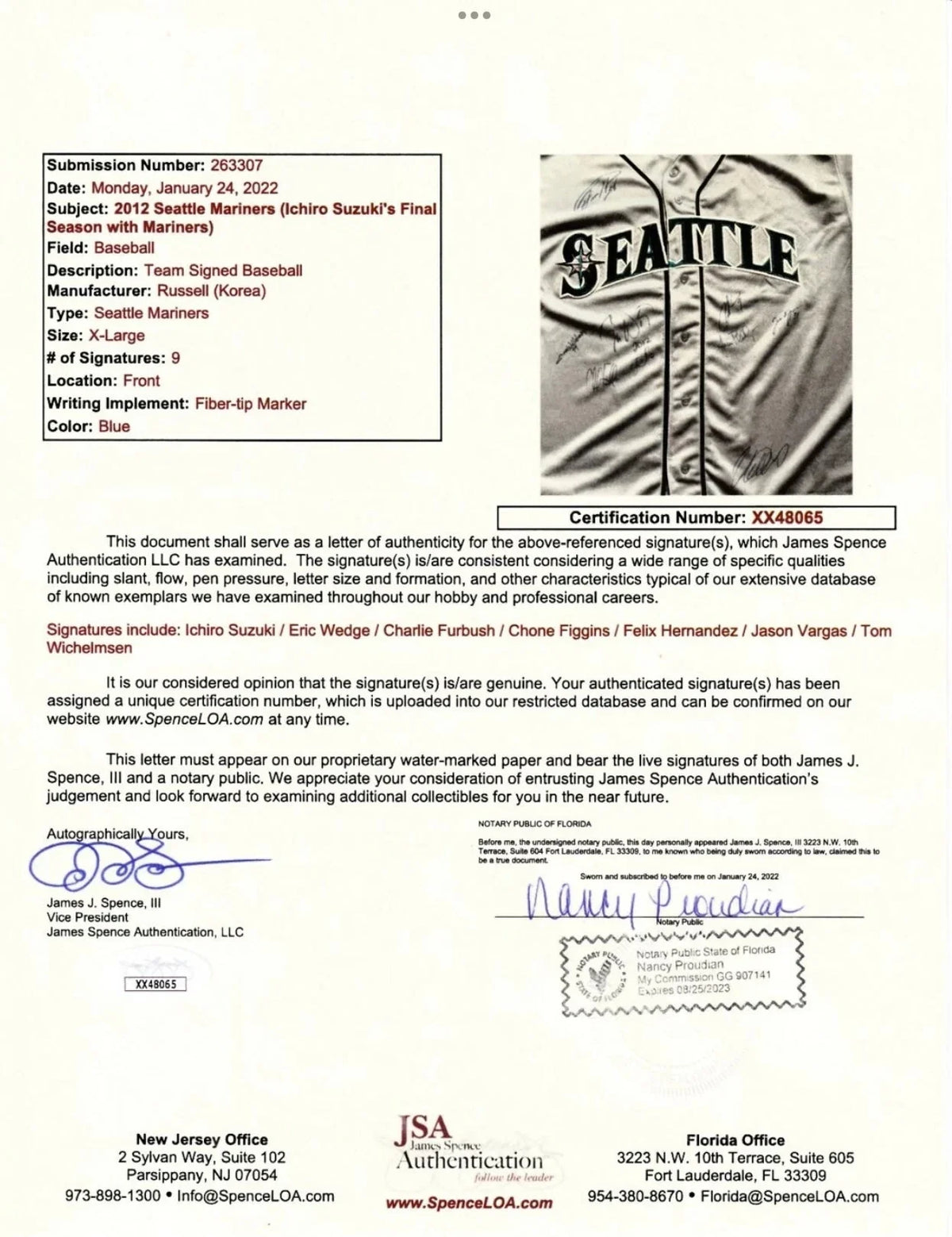 2012 Mariners team signed Russell jersey Felix Hernandez Ichiro Suzuki JSA - AutographsForSale.com