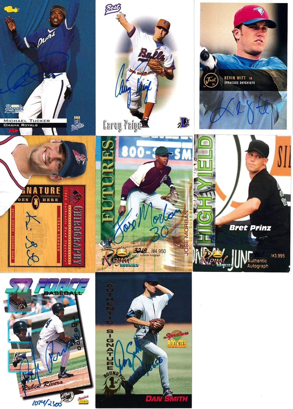8 minor league baseball certified autograph cards Keith Ginter Ruben Rivera Michael Tucker - AutographsForSale.com
