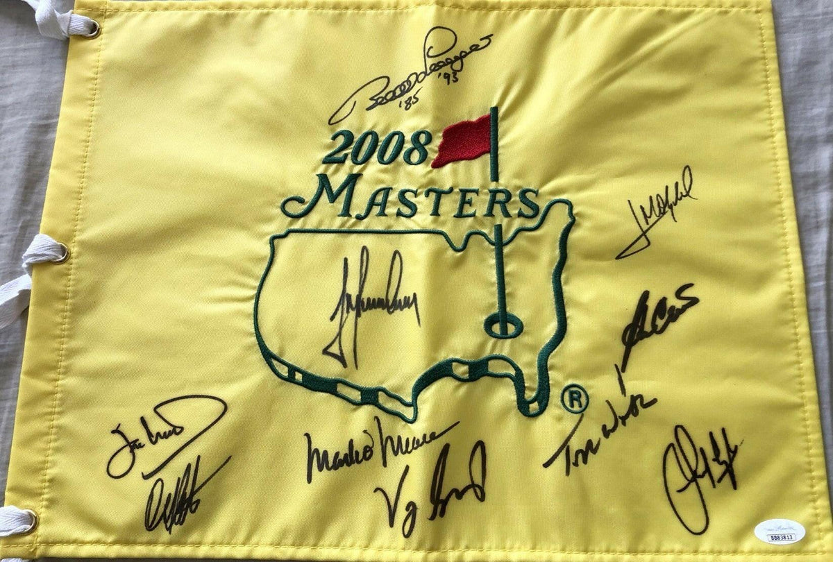 2008 Masters Flag signed by 10 winners Tom Watson Ben Crenshaw Bernhard Langer JSA - AutographsForSale.com