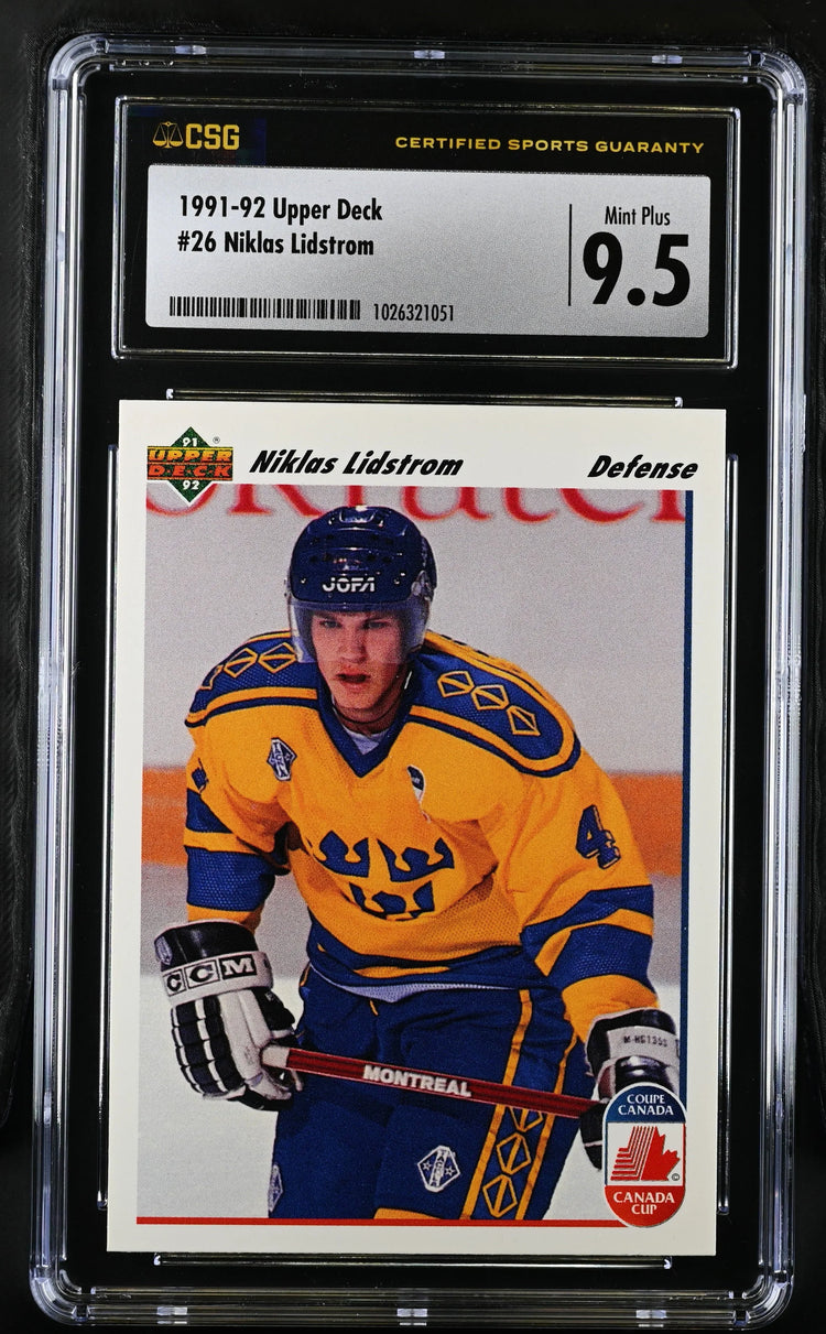 Nicklas Lidstrom Sweden 1991-92 Upper Deck RC CSG 9.5 MT+ - AutographsForSale.com