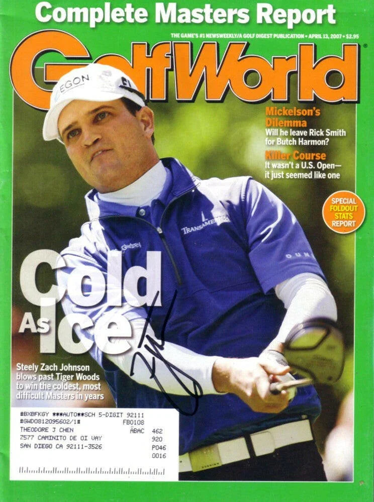 Zach Johnson signed 2007 Masters Champion Golf World issue - AutographsForSale.com