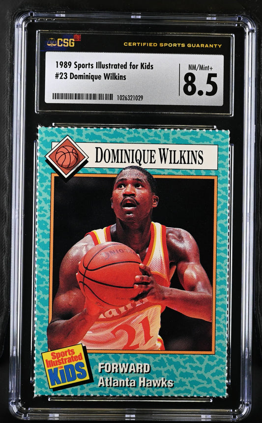 Dominique Wilkins Atlanta Hawks 1989 Sports Illustrated for Kids card CSG graded 8.5 - AutographsForSale.com