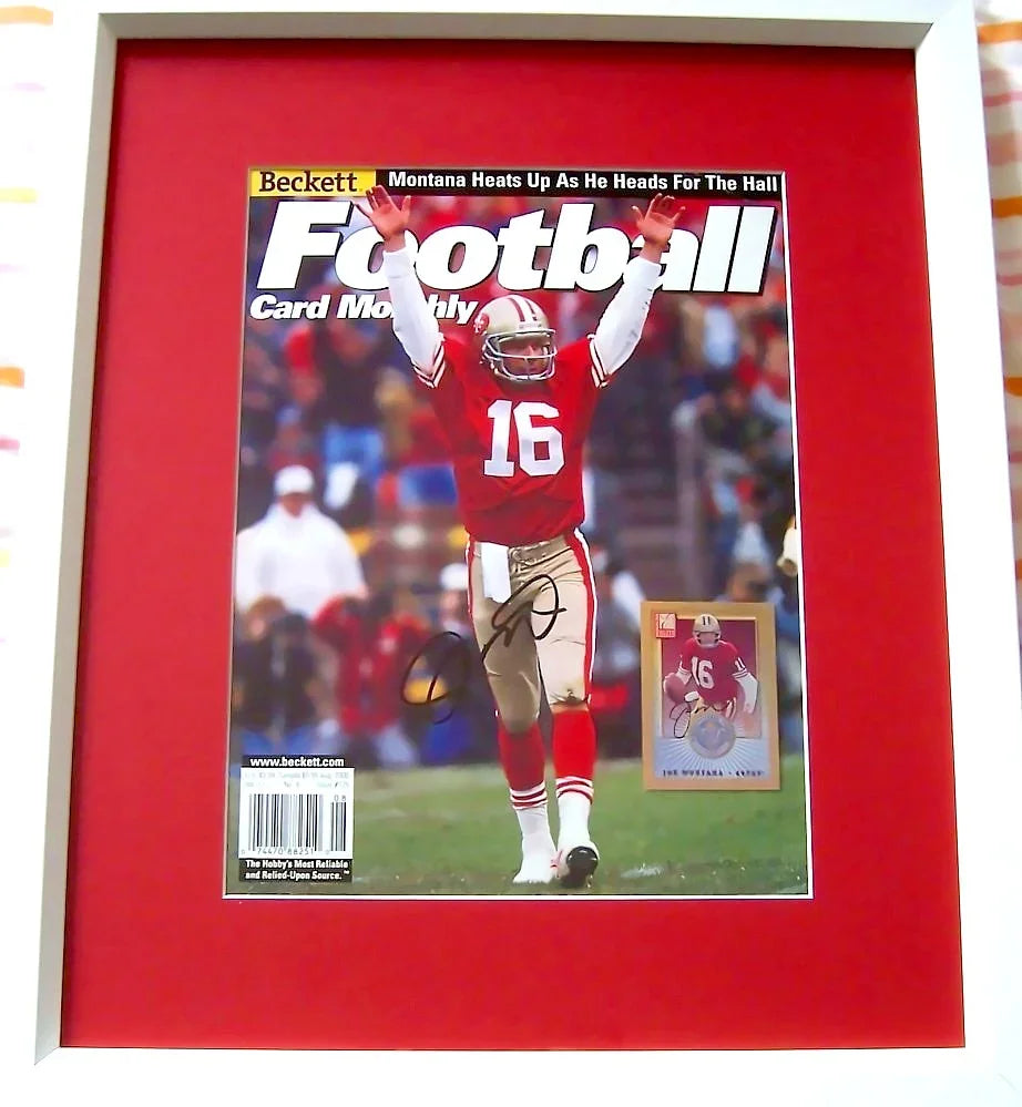 Joe Montana signed SF 49ers Beckett Football cover framed JSA - AutographsForSale.com