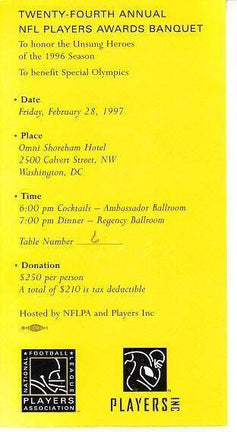 1997 24th Annual NFL Players Awards Banquet ticket stub - AutographsForSale.com